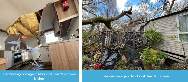 The devastating impact of Storm Darragh on Mark and Dawn's caravan